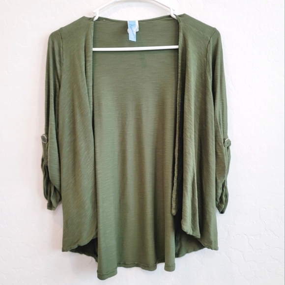 💕 Annabelle Open Front Green Cardigan Women's Size Large - Picture 1 of 13